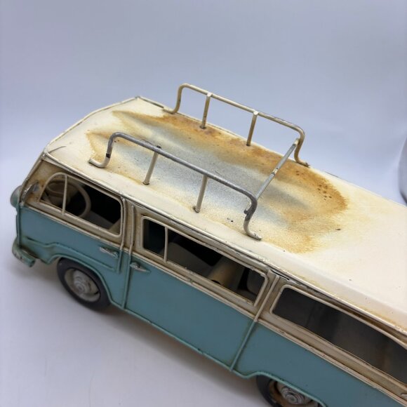 Vintage Old Fashioned Retro Beach Travel Van Metal Model Blue/White - Picture 12 of 16